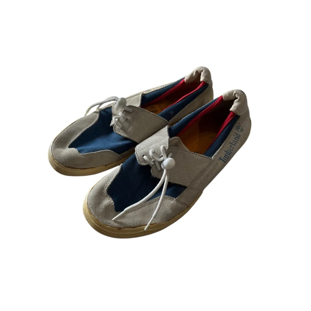 Timberland Suede Casual Loafers Shoes Size 9M RARE Red Blue Tan Men's Boating
